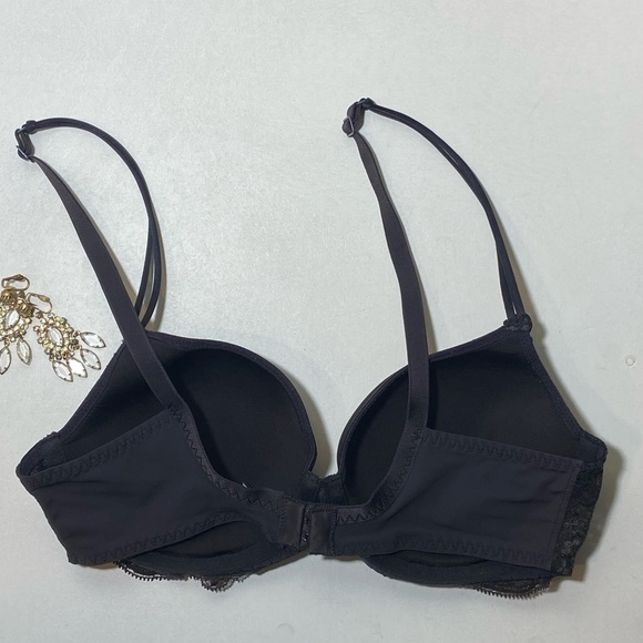 Simone Perele Paris Plunge Bra Black Scalloped Floral Lace Made in France 34B - Picture 6 of 12